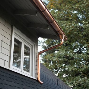 Copper Half-Round with Round Downspout with External Brackets