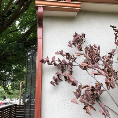 Copper K-Style Gutter with Copper Metallic Downspout